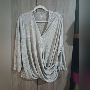 STYLUS Heather Gray Beige Drape Front Hoodie